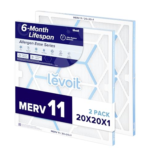 LEVOIT 20x20x1 Air Filter MERV 11, 6-Month Pleated Furnace Filters for Home AC HVAC, High-Efficiency Allergen Defense for Pet, Dust and Smoke, 2 Pack (Actual Size 19.6919.690.79 inches)