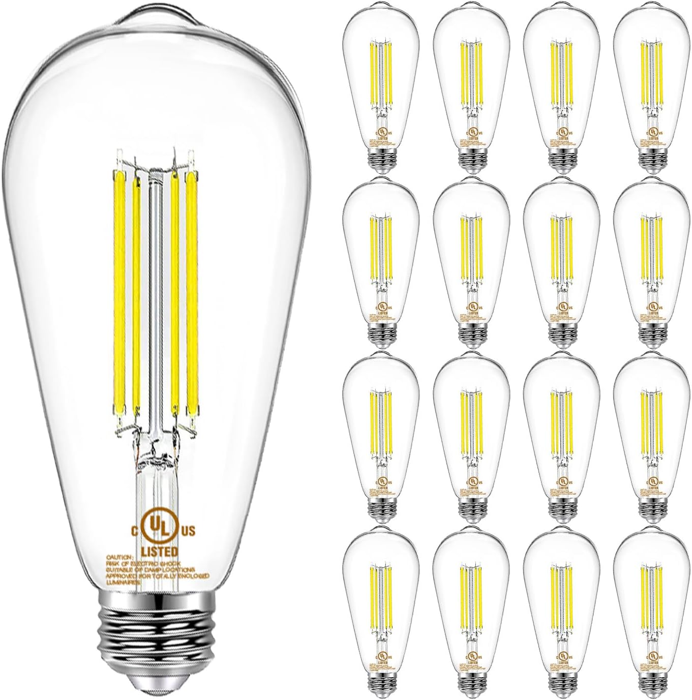 DAYBETTER 16 Pack Vintage LED Edison Bulbs, E26 Led Bulb 60W Equivalent, Dimmable Led Light Bulbs, High Brightness 800 LM Daylight 5000K, ST58 Antique LED Filament Bulbs, Clear Glass Style for Home