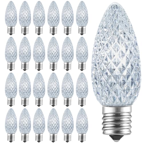 Brightown C9 LED Replacement Bulbs, 50 Pack C9 Christmas Light Bulbs Pure White, Shatterproof LED Bulbs for Christmas String Light, E17 Intermediate Base, Commercial Grade Dimmable Shatterproof Bulb