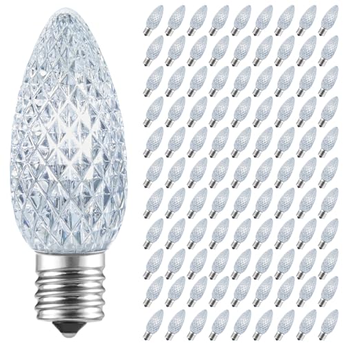 Brightown C9 LED Replacement Bulbs, 100 Pack C9 Christmas Light Bulbs Pure White, Shatterproof LED Bulbs for Christmas String Light, E17 Intermediate Base, Commercial Grade Dimmable Shatterproof Bulb