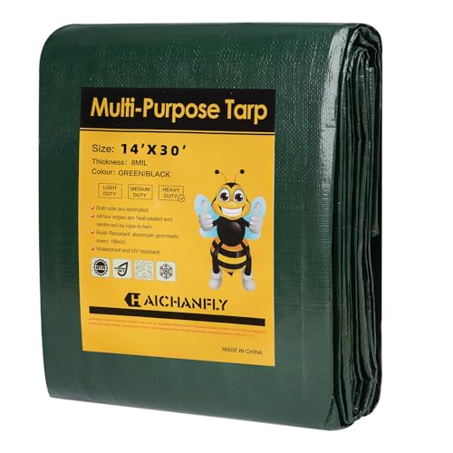 Heavy Duty Double-Sided Waterproof Poly Tarp 14x30 Feet 8mil Thick Polyethylene Tarps, Perfect for Outdoor Use, Plastic Cover & Mat for Tent Camping Storage Boat Bikes Vehicles