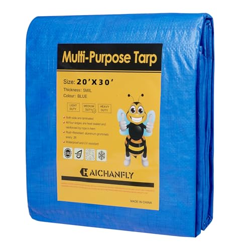 Double-Sided Waterproof Poly Tarp 20x30 Feet 5mil Thick Polyethylene Tarps, Perfect for Outdoor Use, Plastic Cover & Mat for Tent Camping Storage Boat Bikes Vehicles