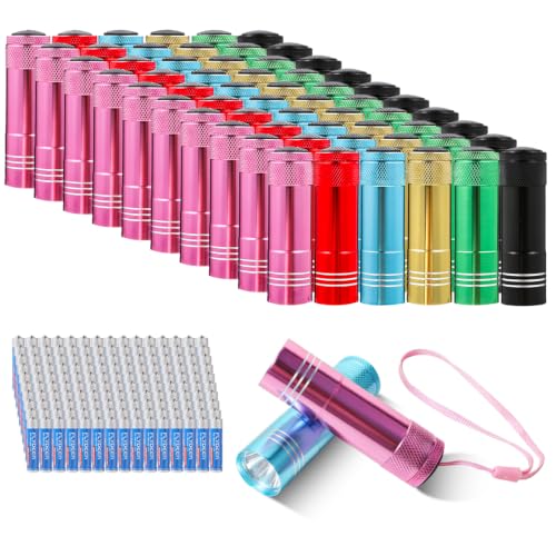 60 Pack Small Mini Flashlights Bulk, Aluminum LED Flash Light with Batteries Lanyard,Cheep Flashlight for Party Favors Camping Emergency Power Outage Night Reading, Gift to Christmas Halloween