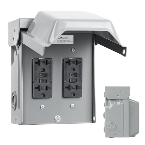 Outdoor Electrical Outlet Box, Dual 20 AMP WRTR GFCI Outlets, Weatherproof Outside Receptacle Box with All Metal 3R Enclosure, Lockable Outlet Cover for Outdoor Power, ETL Listed