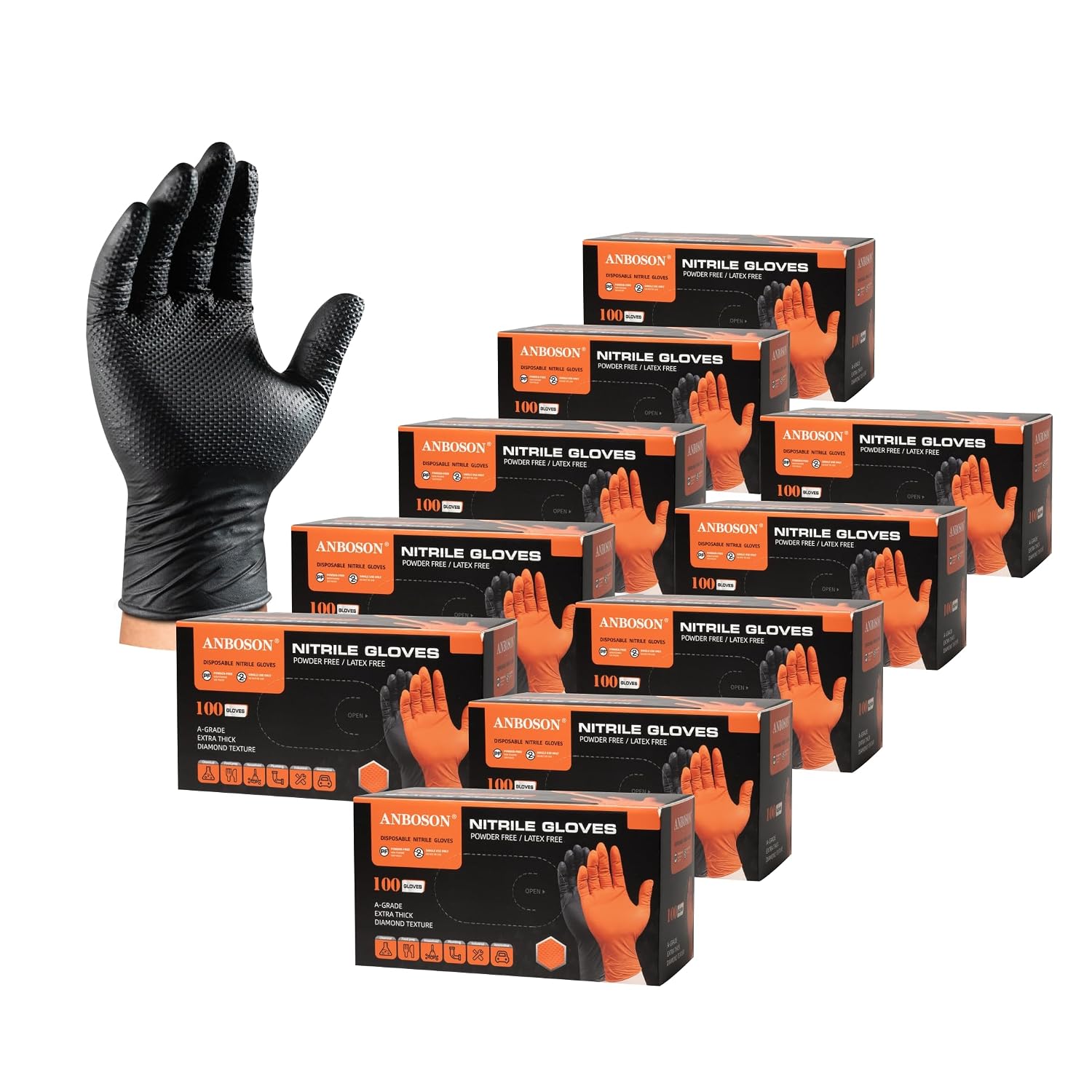 10mil Nitrile-Gloves Disposable-Black (ANBOSON)