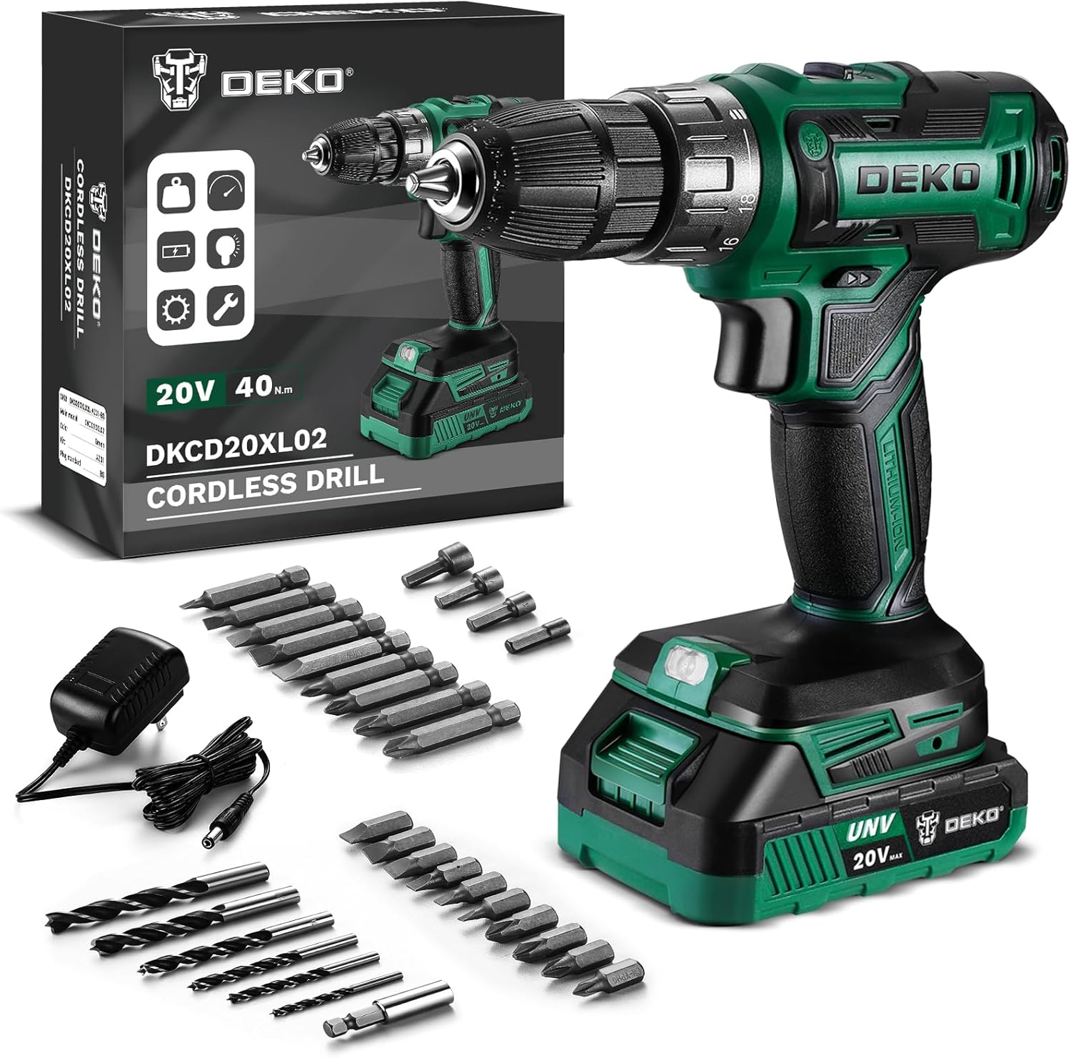 Power Drill Cordless: DEKO PRO Cordless Drill 20V Electric Power Drills Set Tool for Women with Battery and Charger 20 Volt Drills Driver Kit Green