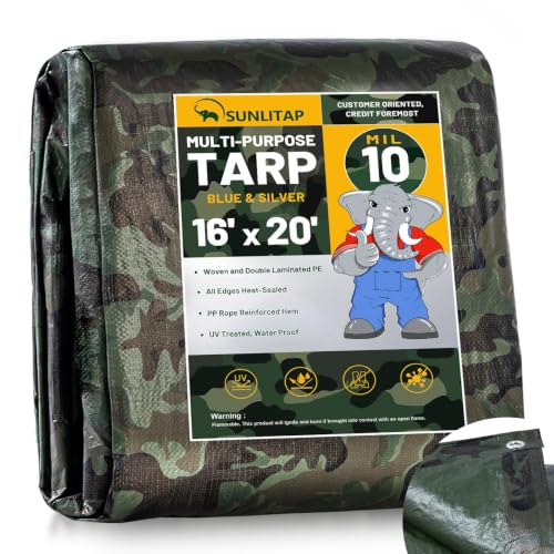 SUNLITAP 10 Mil Heavy Duty Waterproof Tarps, 16x20 Ft