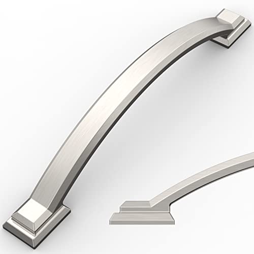 Amerdeco 10 Pack Brushed Satin Nickel Cabinet Pulls, 6.3 Inch(160mm) Hole Centers, Modern Arch Cabinet Handles for Kitchen Cabinets and Bathroom Drawers, ZH0016