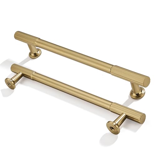 10-Pack 6 Inch Hole Center Brushed Brass Cabinet Pulls Solid Heavy Duty Cabinet Pull is Suitable for Drawers Dressers Handles Kitchens Bathroom cabinets