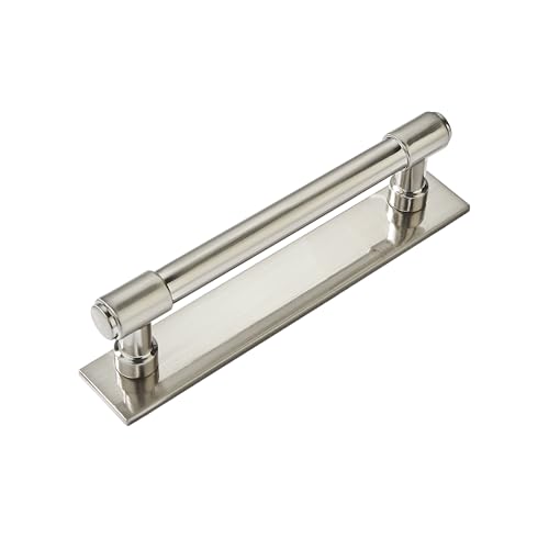 khtumeware 5 Pack 3-3/4 Inch(96 mm) Center to Center Brushed Satin Nickel Cabinet Pull Backplate with Base Plate Zinc Solid Kitchen Cabinet Handles Drawer Pulls Cabinet Hardware