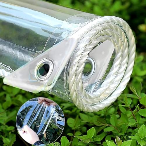Clear Tarps with Grommets 14 Mil Clear PVC Tarp 400g/m2 Thickened Tear Resistant, for Camping, Plants Greenhouse, Cars, Patio (8' X 10')
