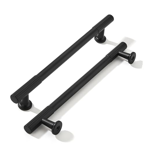 khtumeware 6 Inch Hole Center 10 Pack Matte Black Heavy Duty Solid Cabinet Pulls, Kitchen Drawer Handles, for Dresser cabinets, cabinets