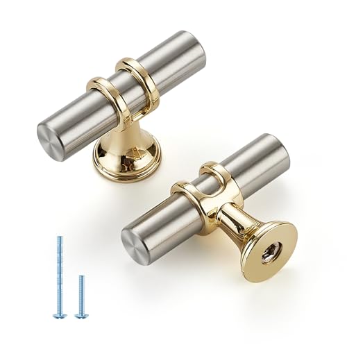 Brushed Nickel and Brushed Brass Cabinet Knobs, 20 Pack