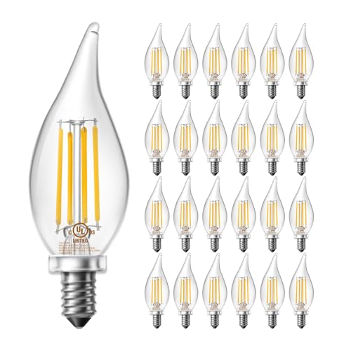 DAYBETTER 24 Pack Chandelier Light Bulbs, E12 Led Bulb Dimmable, Candelabra Light Bulbs 60 Watt Equivalent, 2700K Soft Warm White, 5.5W 600LM, Flame Tip Vintage LED Candle Light Bulb
