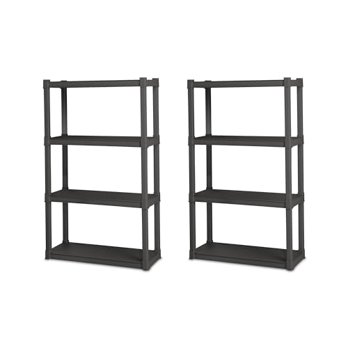 Sterilite 2-Pack 4 Shelf Unit, Heavy-Duty Shelving Storage and Utility Rack - Standing Plastic Organizer Shelves for Kitchen, Bathroom, and Garage