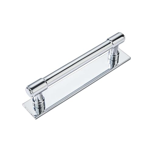 khtumeware 5 Pack 3-3/4 Inch(96 mm) Center to Center Polished Chrome Cabinet Pull Backplate with Base Plate Zinc Solid Kitchen Cabinet Handles Drawer Pulls Cabinet Hardware