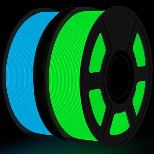Glow in The Dark PLA Filament Bundle | 2-Pack(1KG per Spool, Total 2KG), Halloween Color 3D Printer Filament 1.75mm, Dimensional Accuracy +/- 0.03 mm, Fit FDM 3D Printers (Glow Blue+Green)