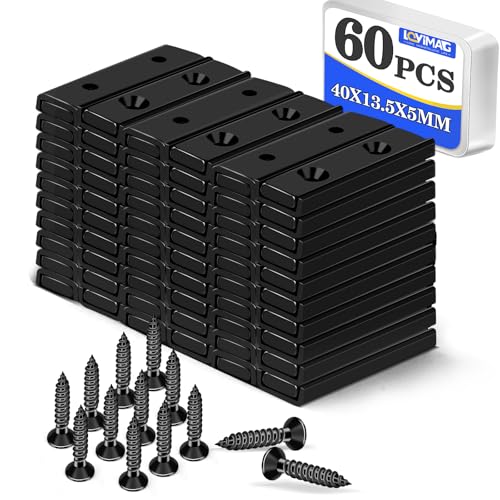 LOVIMAG Cabinet Magnets, 60Pack Magnetic Door Catch for Cabinet Doors, 45LBS Strong Magnet Heavy Duty Matching Screws, Magnetic Cabinets Latch and Locker Magnetfor cabinets Catch- 40x13.5x5mm