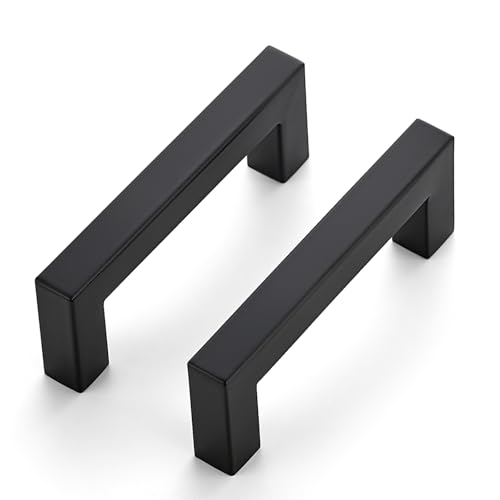 JOY DECOR 30 Pack Cabinet Handles, Black Cabinet Pulls, 3 Inch Kitchen Closet Handles Square Drawer Pulls Stainless Steel Drawer Hardware, 76mm Hole Centers