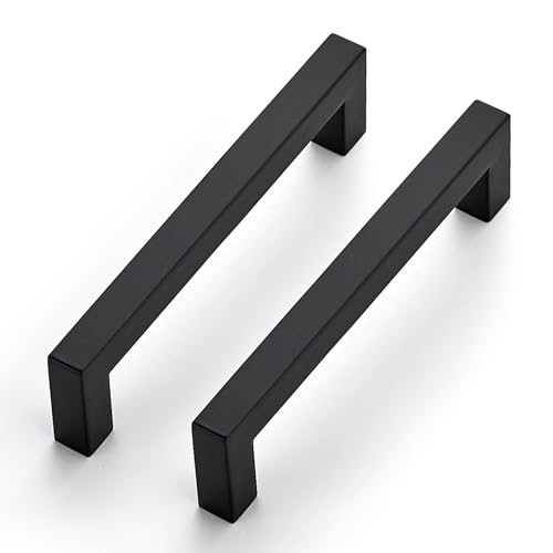 JOY DECOR 25 Pack Cabinet Handles, Black Cabinet Pulls, 5 Inch Kitchen Closet Handles Square Drawer Pulls Stainless Steel Drawer Hardware, 128mm Hole Centers