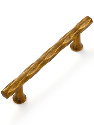 Antique Brass Cabinet Pulls 3.78" Hole Center 10 Pack Hammered Vintage Cabinet Handles Decorative Kitchen Drawer Dresser Cupboard Bathroom Vanity Cabinet Hardware Rhombus