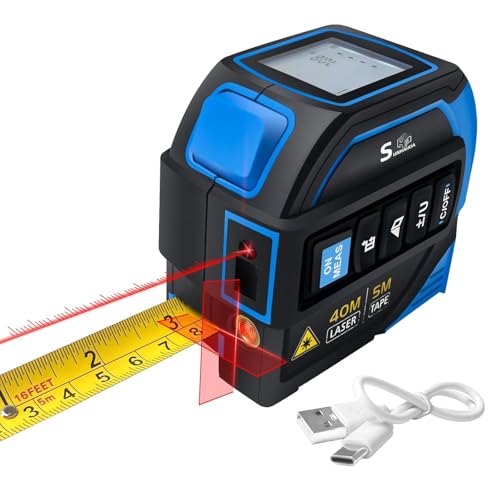 4-in-1 Laser Tape Measure with Laser Level Crosshairs |130ft/40m Laser Distance+16ft/5m AutoLock Tape |Backlit LCD Display (Ft/Inch/M/mm) |for DIY,Construction, Interior Design
