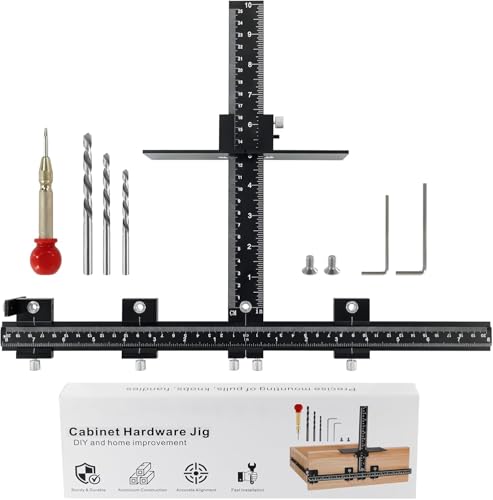 Cabinet Hardware Jig,Aluminum Alloy Cabinet Door Handle Jig for Handles and Pulls,Adjustable Drill Guide Cabinet Handle Template Tool of Door Drawer Front Knobs Handles and Pulls