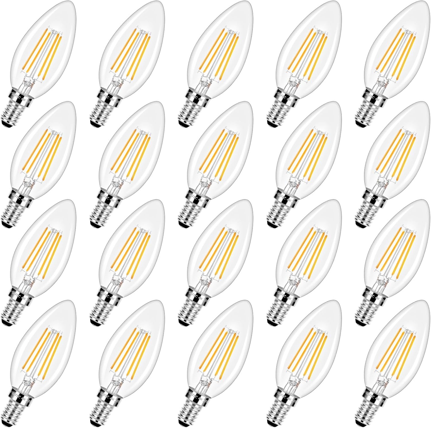 Dimmable E12 LED Candelabra Bulbs 40 Watt Equivalent, 4W Vintage Candle Light Bulbs, 470Lm Warm White 2700K B11 Edison Bulb, Filament Clear Glass Lamp Bulb for Chandelier Ceiling Fan (20 Packs)