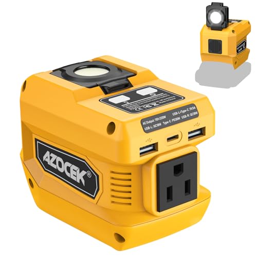 220W Power Inverter Compatible with Dewalt 20V Battery, DC 20V to AC 110V Portable Power Station with 1 AC Outlet, 2 USB Ports & 1 Type-C Fast Charging, 400LM LED Work Light