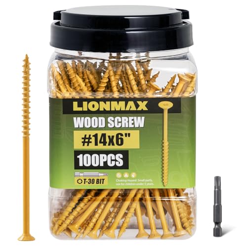 LIONMAX Deck Screws #14 x 6 Inch, 100 PCS, Long Wood Screw, Rust Resistant, Exterior Epoxy Coated for Outdoor Decking, Torx/Star Drive Head, T30 Star Bit Included