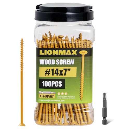 LIONMAX Deck Screws #14 x 7 Inch, 100 PCS, Long Wood Screw, Rust Resistant, Exterior Epoxy Coated for Outdoor Decking, Torx/Star Drive Head, T30 Star Bit Included