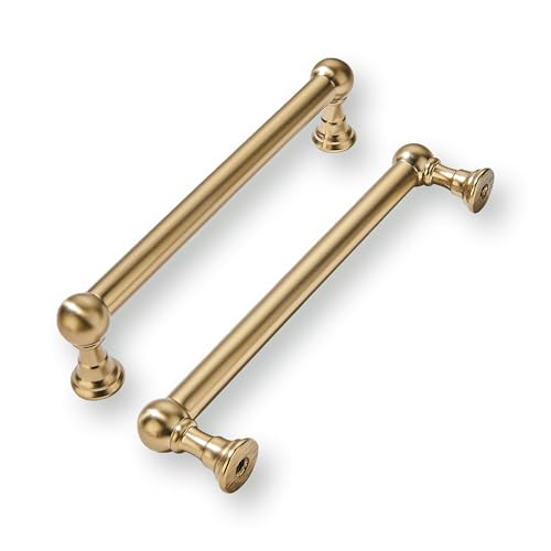 khtumeware 10 Pack 5 Inch Hole Center Champagne Bronze Cabinet Pulls Heavy Duty Solid Satin Brass Cabinet Handles for cabinets Dressers Kitchens Handles Bathroom cabinets