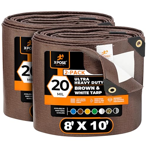 Xpose Safety 8' x 10' Ultra Heavy Duty Tarp (2-Pack) - 20 Mil Waterproof Tarps for Camping, Outdoor Adventures & Tent Cover, UV Protection, Reinforced Corners, All-Weather Durability