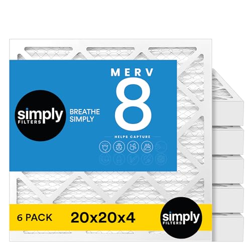 Simply 20x20x4 Air Filter, MERV 8, MPR 600, 6 Pack, Furnace Air Filter for HVAC (Actual Size:19.5"x19.5"x3.63") DUST, Pet, & Allergy Control