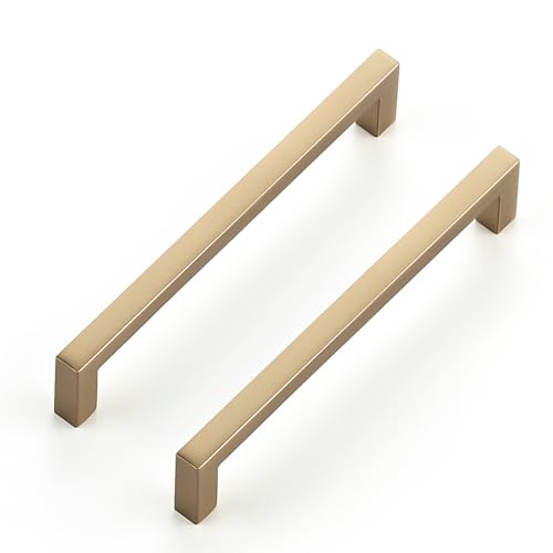 Ravinte 20 Pack Solid 5 Inch Center to Center Slim Square Bar Drawer Handles Cabinet Hardware Pulls Champagne Bronze