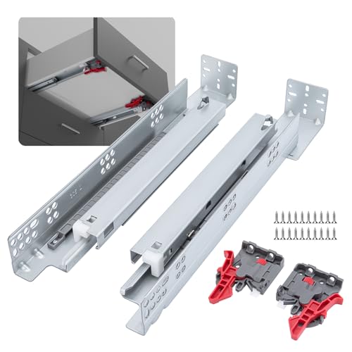 LONTAN Undermount Soft Close Drawer Slides 21 Inch Hidden Bottom Mount Full Extension Cabinet Rails with Rear mounting Bracket and Locking Devices 1 Pair Concealed Drawer Runners 100lb Load Capacity