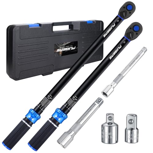 1/2 3/8 inch Drive Click Torque Wrench Set,2 Pcs Torque Wrenches 10-170 FT.LB/13.6-230.5Nm,10-110 FT.LB/13.6-149.2Nm,3% High Accuracy Torquimetro for Bike, Moto and Car Repair