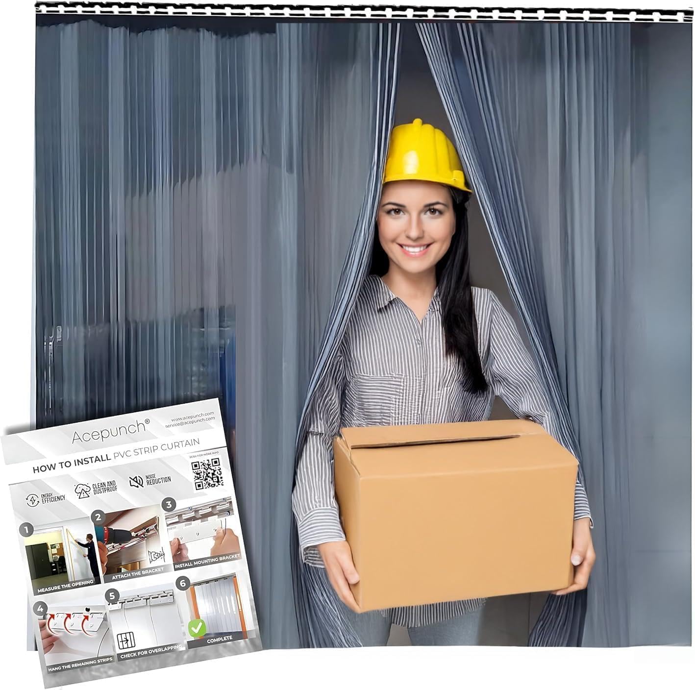 Clear PVC Strip Door Curtain Kit 60 x 96 in(5x8 ft.)  Heavy Duty Waterproof Plastic Strips for Walk-in Freezers, Garage, Warehouse  Easy Install with Mounting Hardware 1173