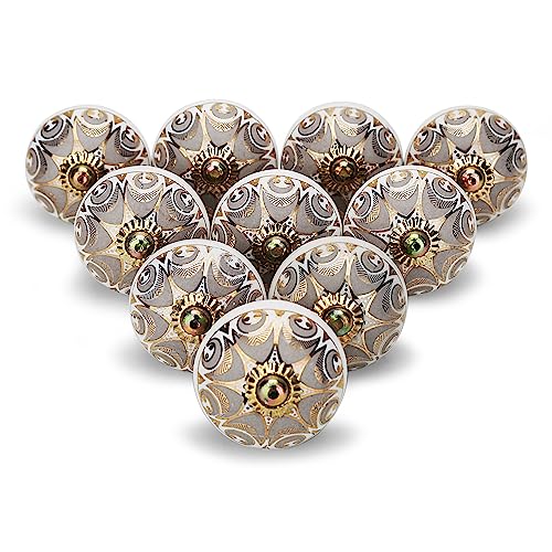 Cabinet Knobs Boho Grey Ceramic Dresser Pull Handle Kitchen Assorted Kitchen Cabinets Cupboard Knob Farmhouse Decor Furniture Hardware Gold Wardrobe Interior Decor Knobs- Pack of 25
