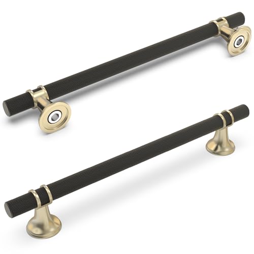 10 Pack 7-1/2 Inch Cabinet Pulls knurled Matte Black and Brushed Gold Kitchen Cabinet Handles Aluminum and Zinc Alloy Drawer Pulls Solid Cabinet Hardware