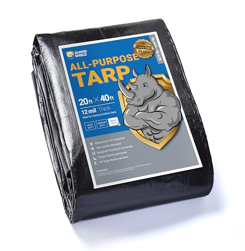 GUARD SHIELD Heavy Duty Tarp 20x40 Feet Black Tarp Large Outdoor Tarps Waterproof with Grommets Cover 12mil