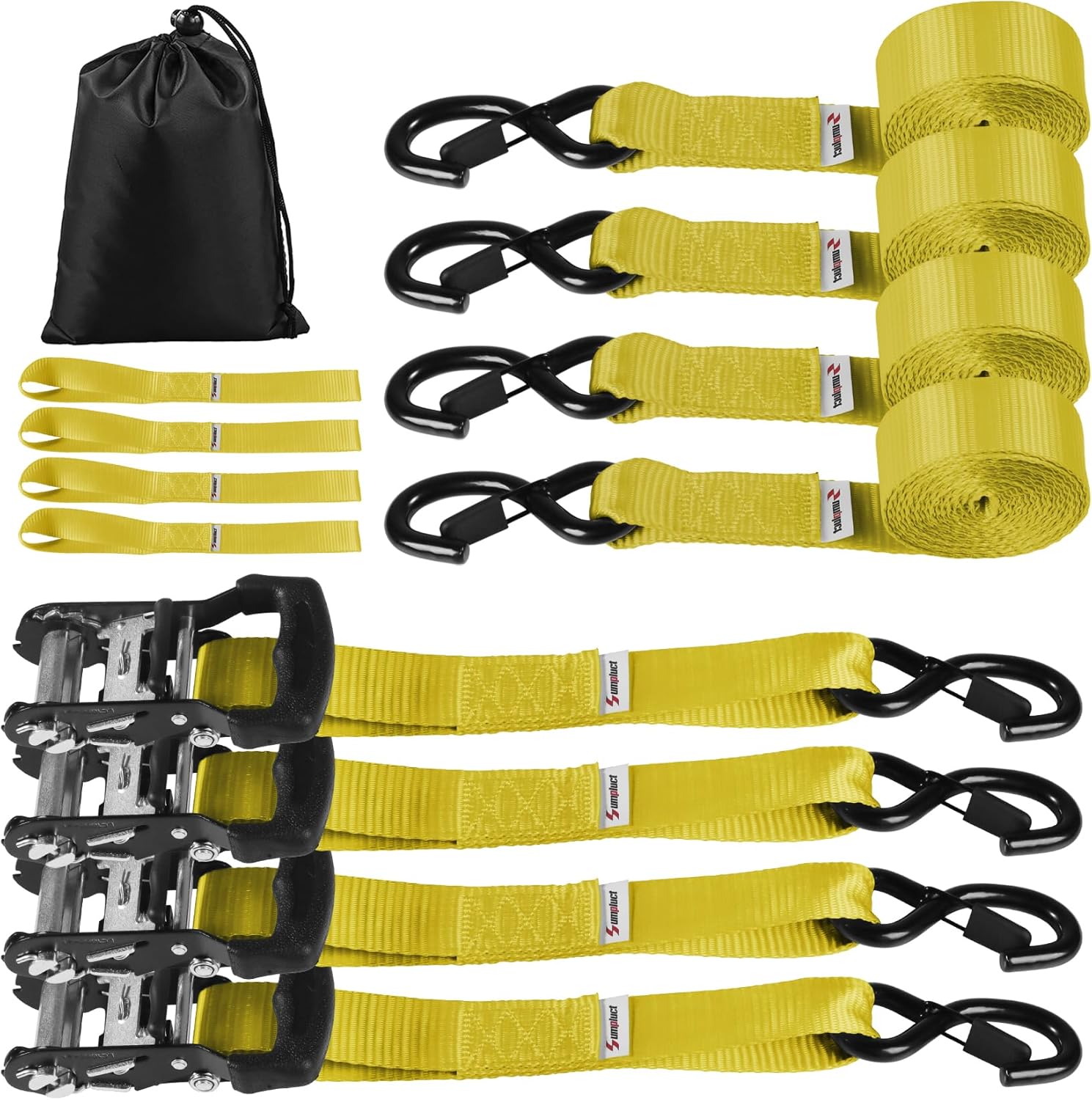 Truck Bed Tie Down Straps Ratchet Set 4 PK 15'x1.5"