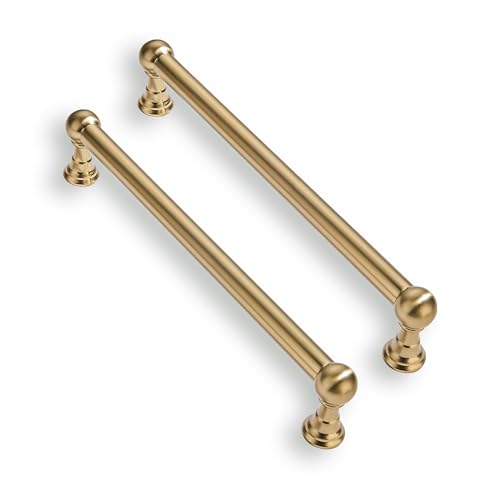 10 Pack 8 Inch Solid Kitchen Cabinet Handles Brushed Gold Heavy Duty Cabinet Pulls Satin Brass Drawer Pulls Cabinet Hardware Kitchen Handles for Cabinets Cupboard Handles
