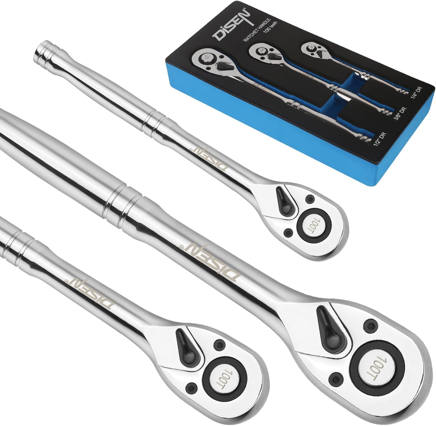 DISEN 100‑Tooth 3‑Piece Ratchet Set