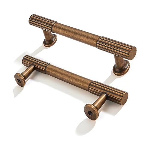 10-Pack 3-1/2 Inch Hole Center Antique Brass Cabinet Pulls Solid Heavy Duty Cabinet Pull is Suitable for Drawers Dressers Handles Kitchens Bathroom cabinets