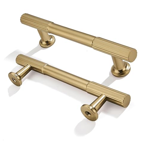 10Pack 4Inch Hole Center Brushed Brass Cabinet Pulls Solid Heavy Duty Cabinet Pull is Suitable for Drawers Dressers Handles Kitchens Bathroom cabinets