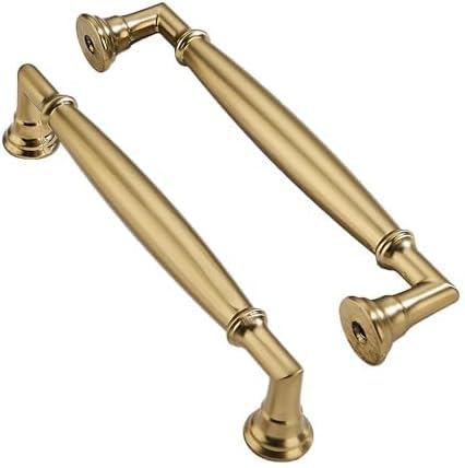 10 Pack 5 Inch Hole Center Brushed Brass Cabinet pulls Solid Satin Brass Heavy Duty Cabinet Pull Cabinet Handles Kitchen Cabinet Hardware Vanity Handles Bathroom Cabinet pulls