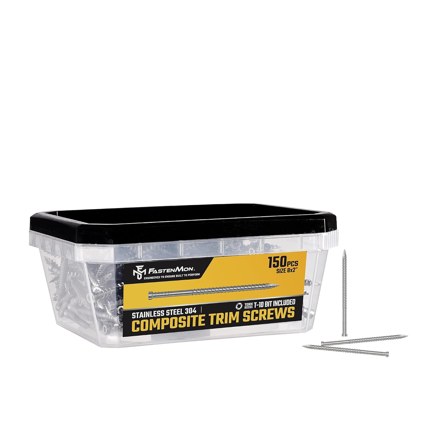 Composite Trim Screws, #8 x 2, Stainless Steel 304, 150pcs, Hidden Fastener for PVC & Wood, Outdoor Deck, Exterior & Finish Fasteners, Rust-Resistant, T-10 Star Drive, 0.9lbs