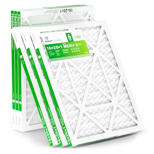 16x20x1 Air Filter 6 Pack, Durable MERV 8 Pleated Home HVAC AC Furnace Filters, Lightweight Compact Air Conditioner Filter Replacement