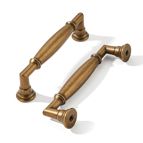 khtumeware 10 Pack 4 Inch(102mm) Antique Brass Cabinet Pulls Heavy Duty Soild Vintage Brass Cabinet Handles Kitchen Antique Bronze Cabinet Hardware for Cupboard Drawer Handles